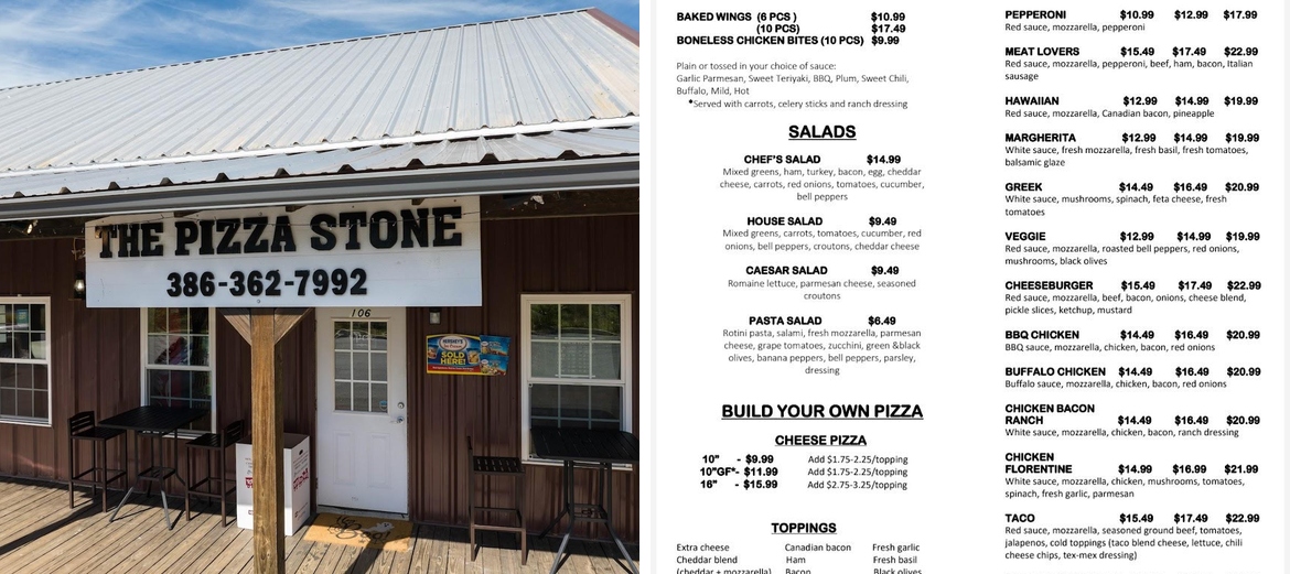 The Pizza Stone Menu